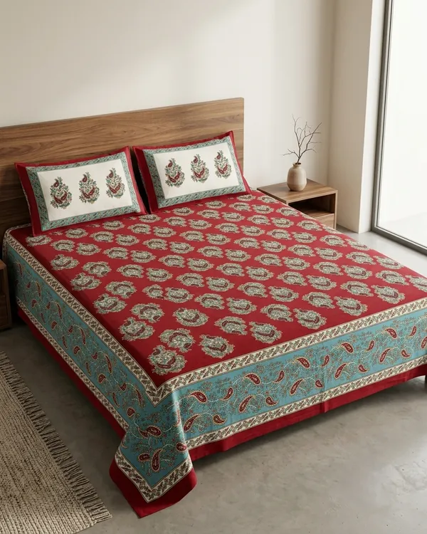 Royal_Paisley_Printed_Bedsheet_Set_with_2_Pillow_Covers_|_Premium_Maroon_Cotton_Feel_Bed_Sheet