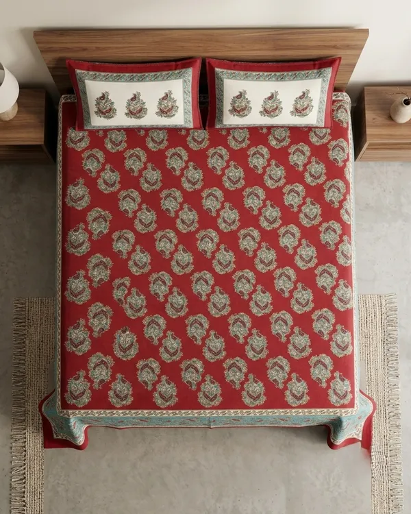 Royal_Paisley_Printed_Bedsheet_Set_with_2_Pillow_Covers_|_Premium_Maroon_Cotton_Feel_Bed_Sheet