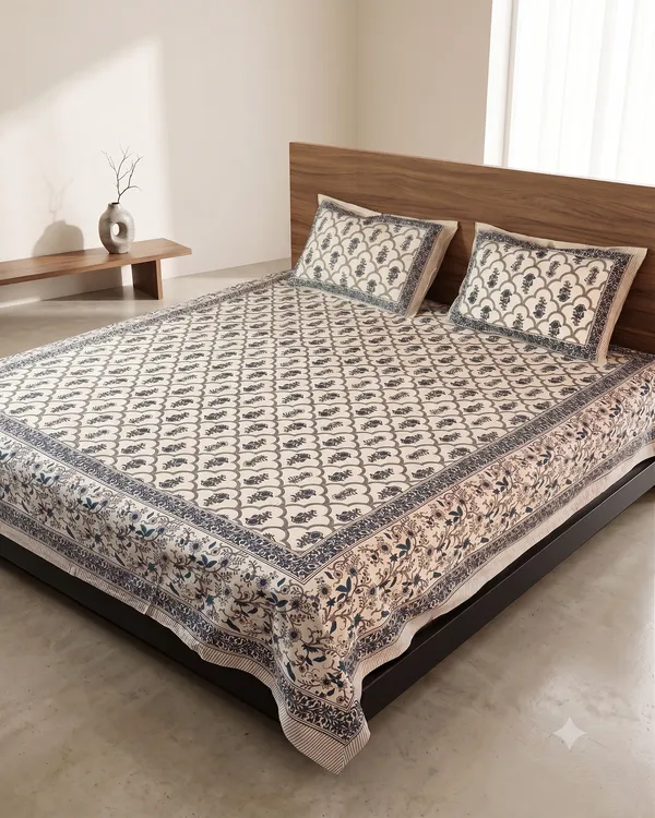 Premium_Cotton_Floral_Print_Double_Bedsheet_with_2_Pillow_Covers_–_Elegant_Handblock_Style_White_&_Blue_Bed_Sheet_Set_for_Queen_&_King_Size_Beds