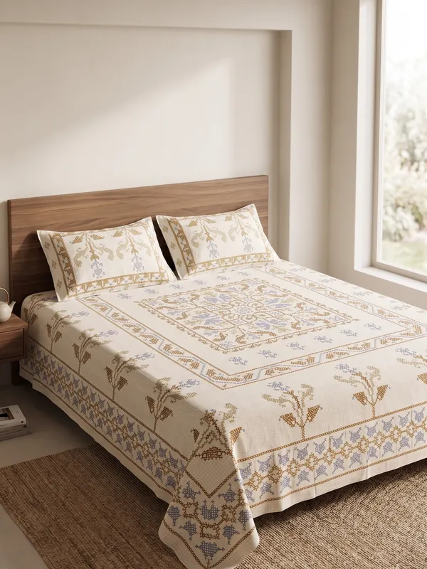 Premium_Cotton_Ethnic_Geometric_Print_Double_Bedsheet_with_2_Pillow_Covers_–_Soft_Traditional_Bed_Sheet_Set_for_Queen_&_King_Size_Beds