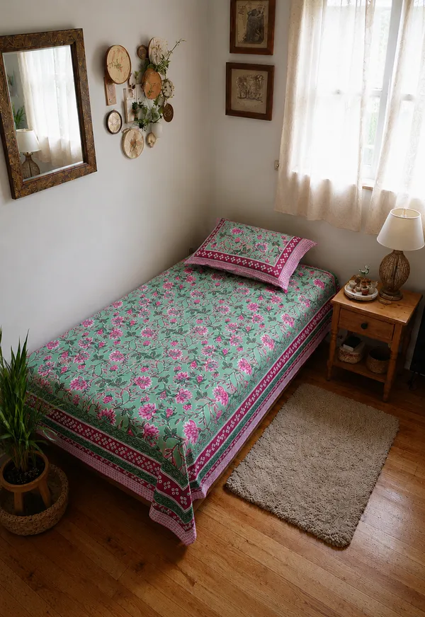 Mint_Green_Floral_Printed_Single_Bedsheet_with_Pillow_Cover_–_60_x_90_Inch