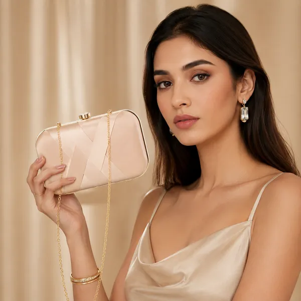 Peach_Polyurethane_Clutch_For_Women