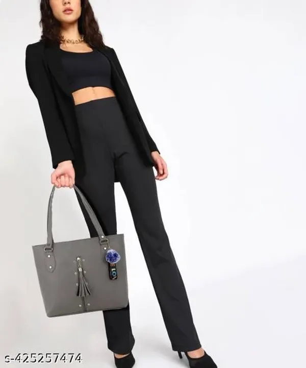 Grey_Polyurethane_Handbag_For_Women