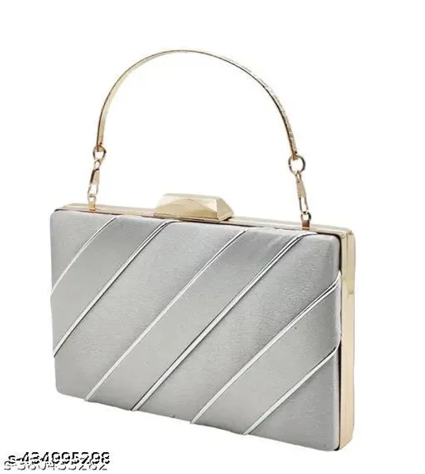 Silver_Polyurethane_Clutch_For_Women