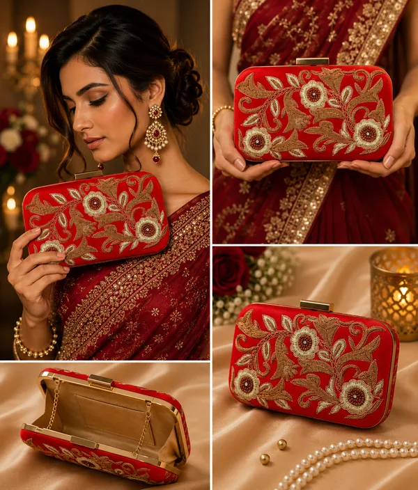 Red_Polyurethane_Clutch_For_Women