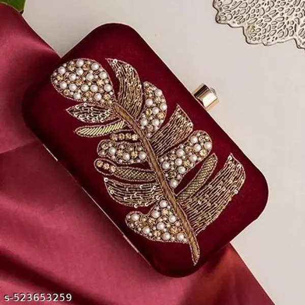 Maroon_Polyurethane_Clutch_For_Women