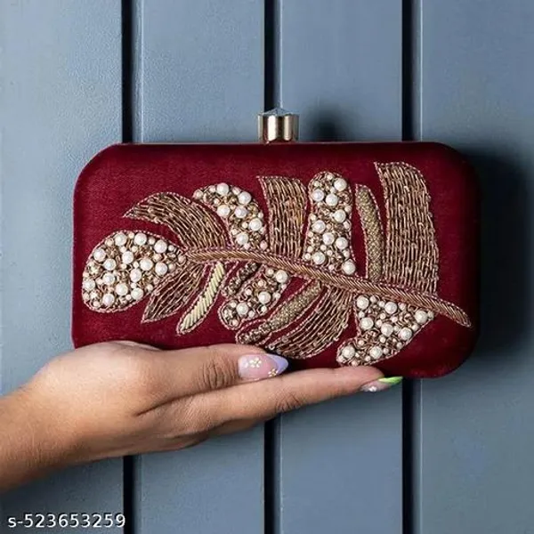 Maroon_Polyurethane_Clutch_For_Women