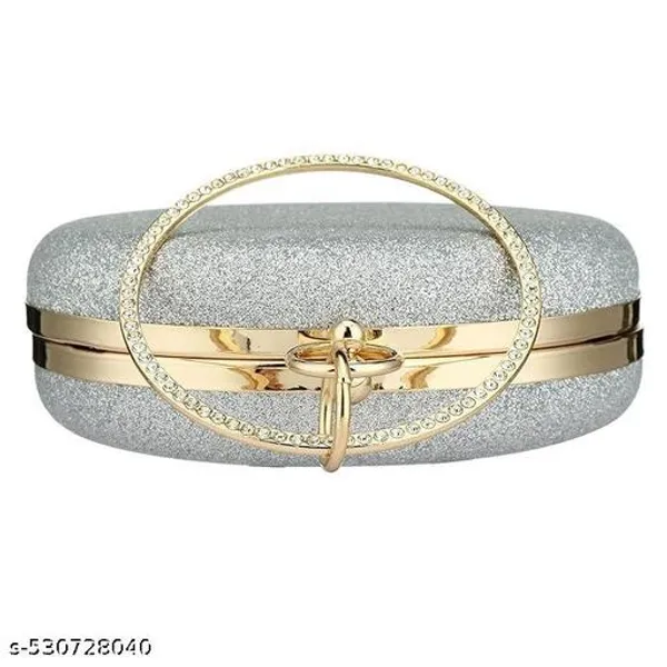 Silver_Polyurethane_Clutch_For_Women