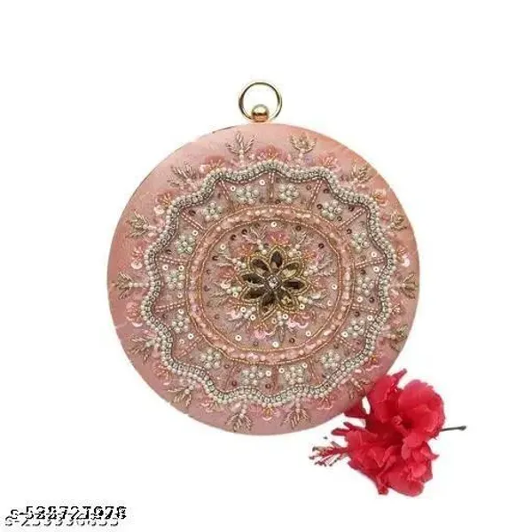 Peach_Synthetic_-Polyester_Clutch_For_Women