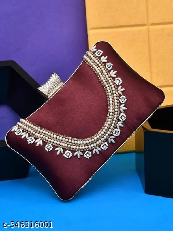 Maroon_Polyurethane_Clutch_For_Women