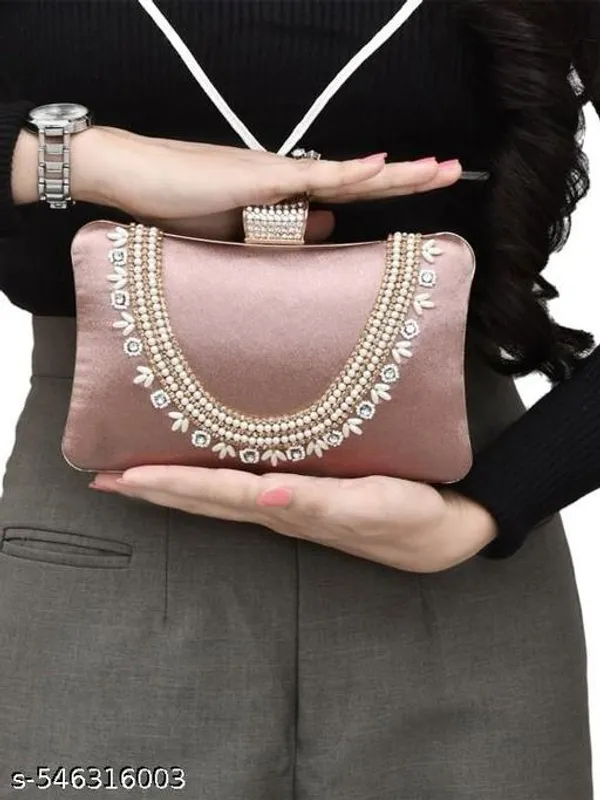 Peach_Polyurethane_Clutch_For_Women