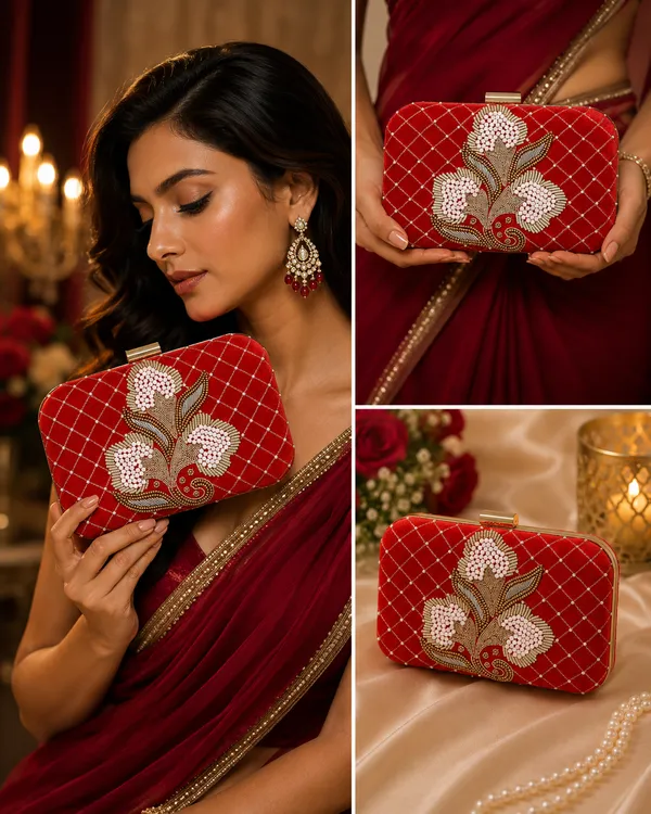 Red_Polyurethane_Clutch_For_Women