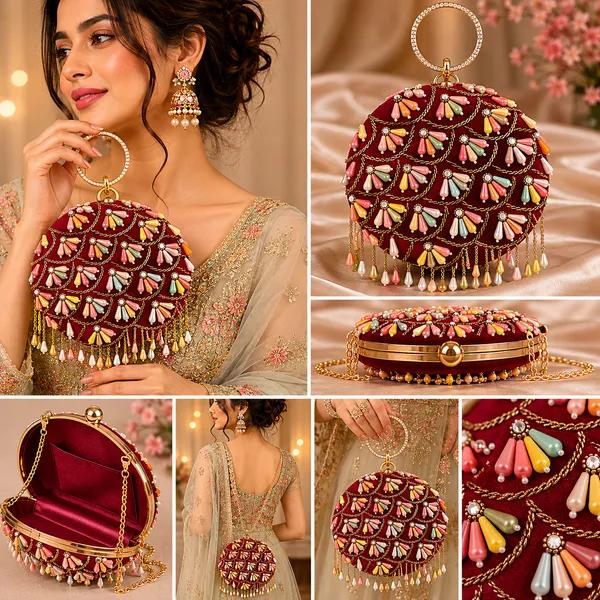 Maroon_Polyurethane_Clutch_For_Women