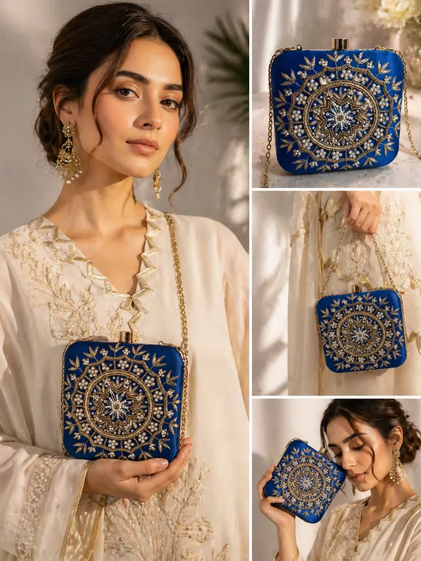 Blue_Polyurethane_Clutch_For_Women