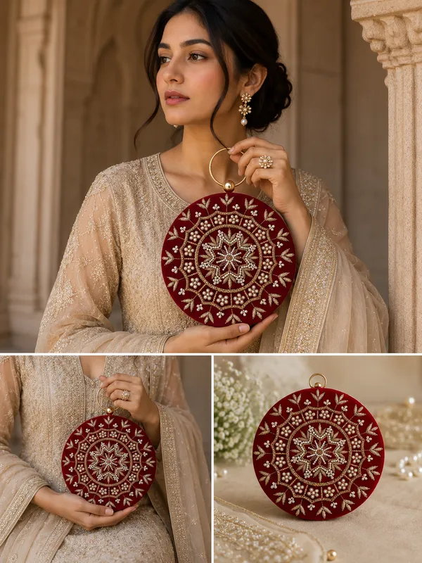 Maroon_Polyurethane_Clutch_For_Women