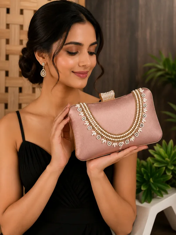 Peach_Polyurethane_Clutch_For_Women