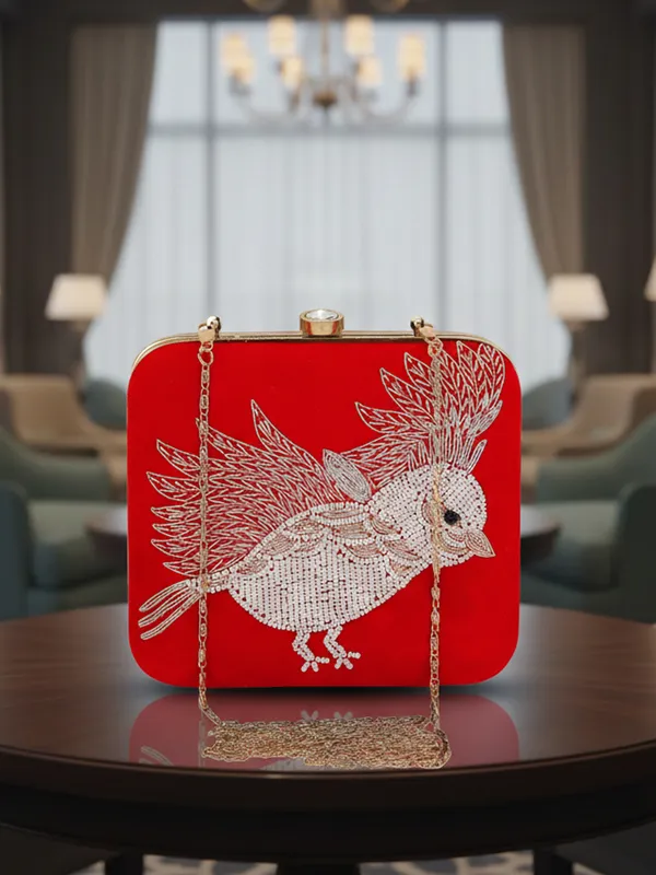 Red_Polyurethane_Clutch_For_Women