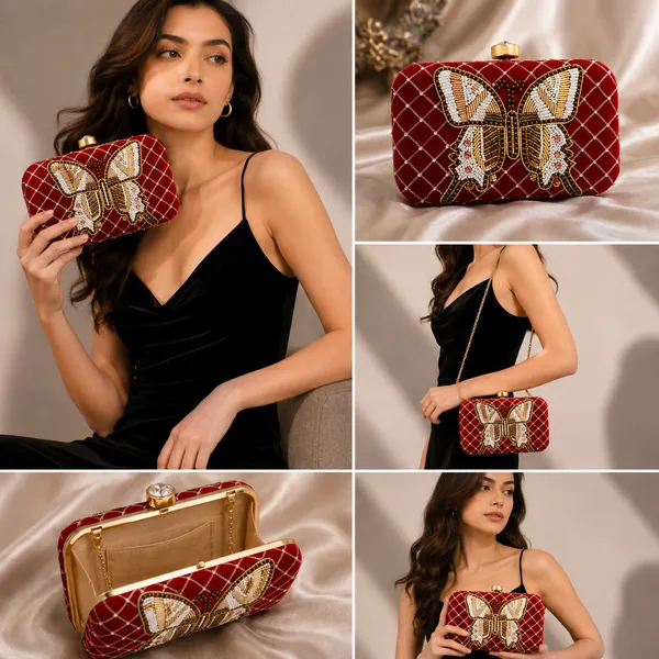 Red_Polyurethane_Clutch_For_Women