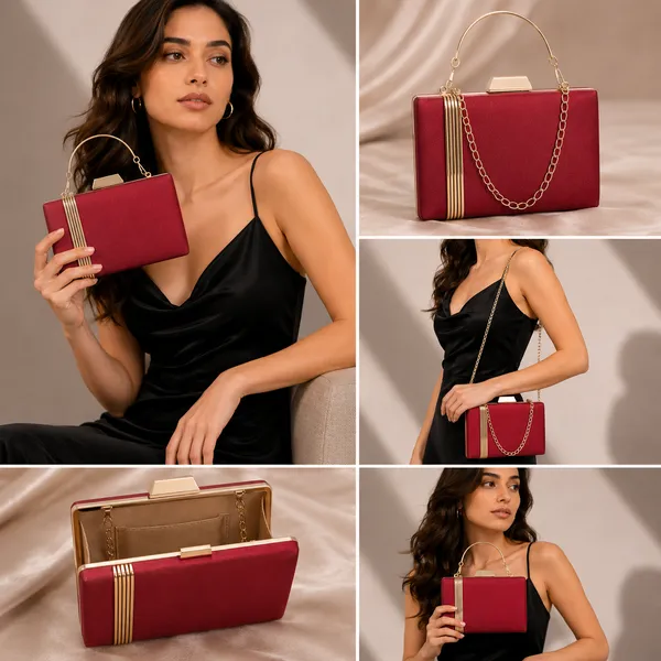 Maroon_Polyurethane_Clutch_For_Women
