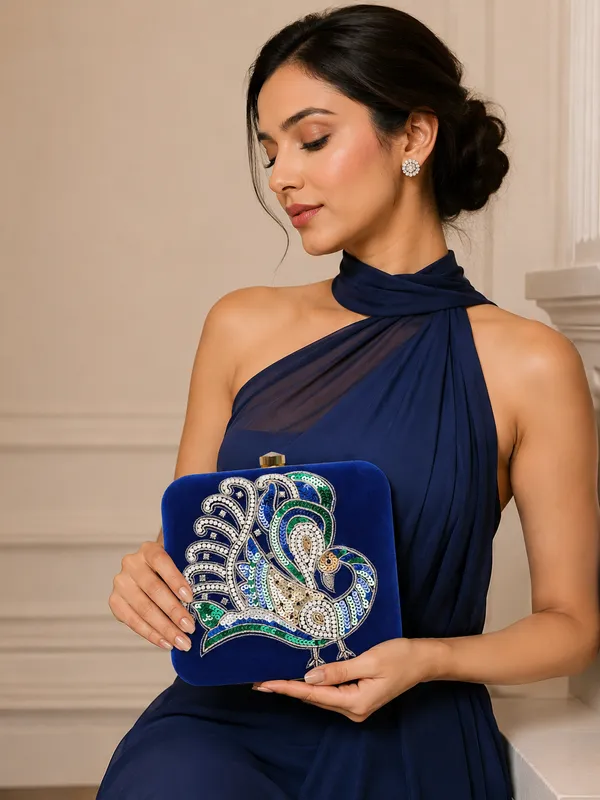 Blue_Polyurethane_Clutch_For_Women