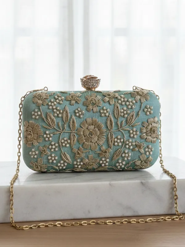 Lightblue_Polyurethane_Clutch_For_Women