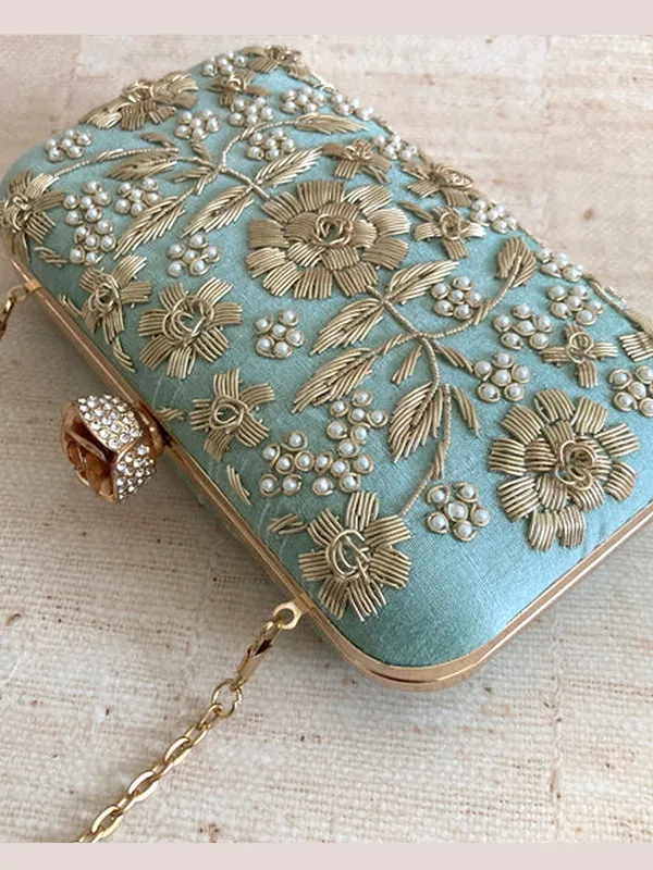 Lightblue_Polyurethane_Clutch_For_Women