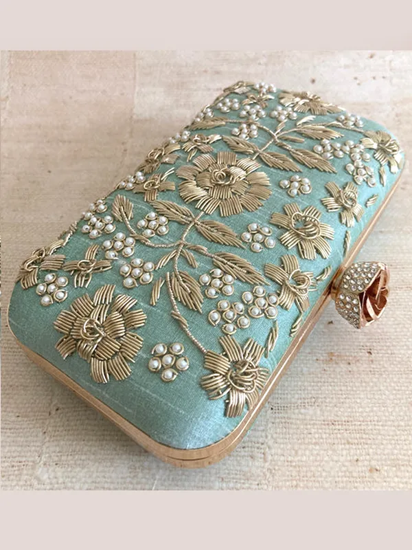 Lightblue_Polyurethane_Clutch_For_Women