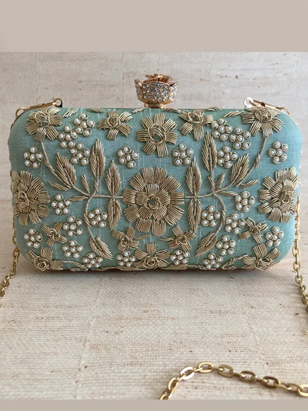 Lightblue_Polyurethane_Clutch_For_Women