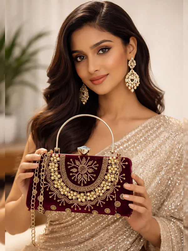 Maroon_Polyurethane_Clutch_For_Women