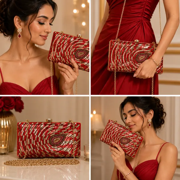 Red_Polyurethane_Clutch_For_Women