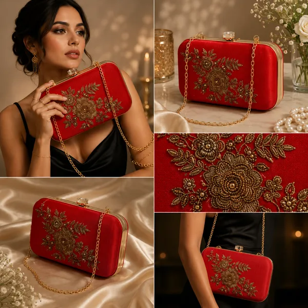 Red_Polyurethane_Clutch_For_Women