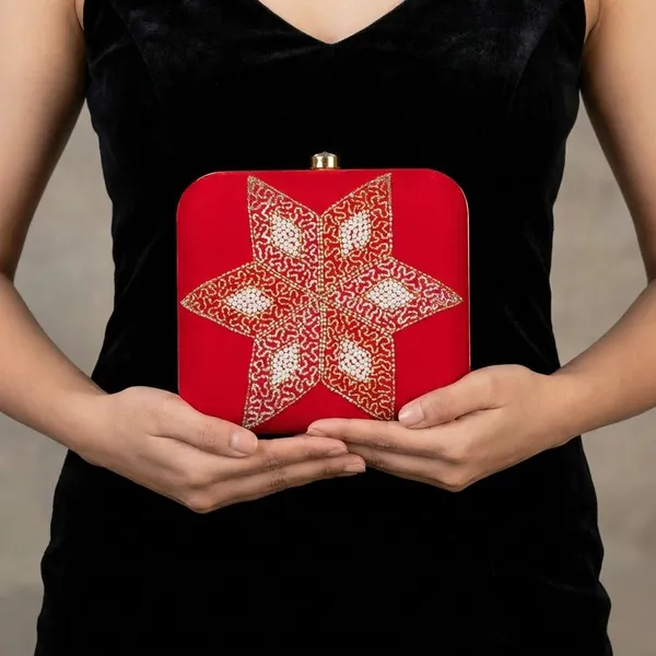 Red_Polyurethane_Clutch_For_Women