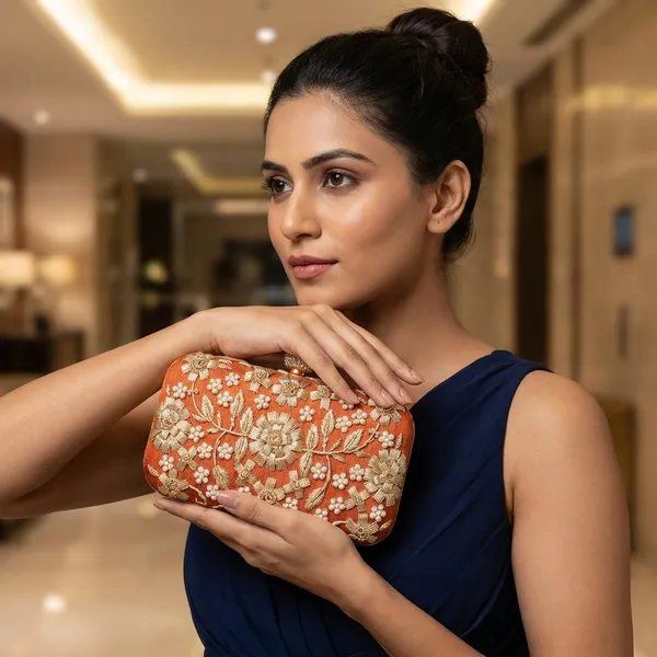 Orange_Polyurethane_Clutch_For_Women