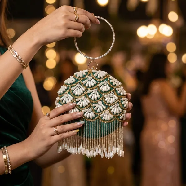 Teal_Polyurethane_Clutch_For_Women