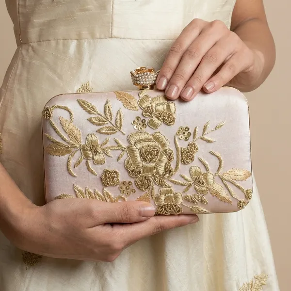 Cream_Polyurethane_Clutch_For_Women
