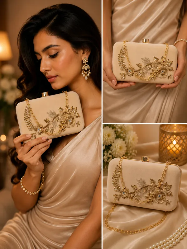 Beige_Polyurethane_Clutch_For_Women