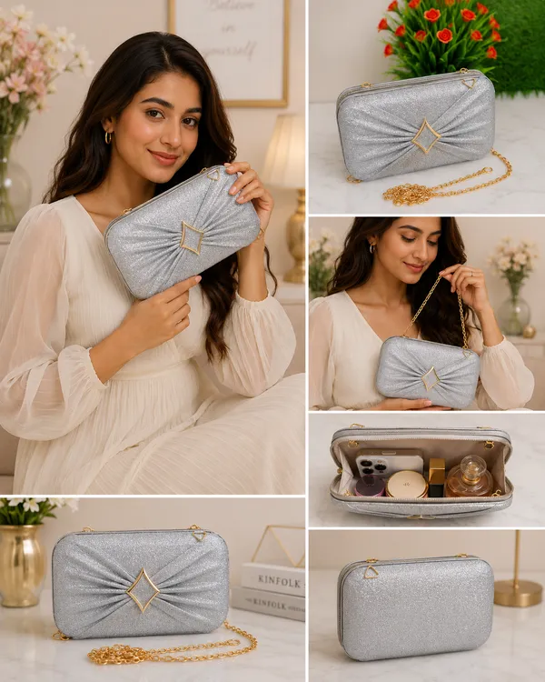 Silver_Polyurethane_Hand_Purse_For_Women