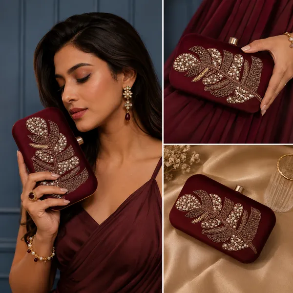 Maroon_Polyurethane_Clutch_For_Women