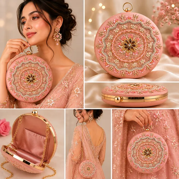 Peach_Synthetic_-Polyester_Clutch_For_Women