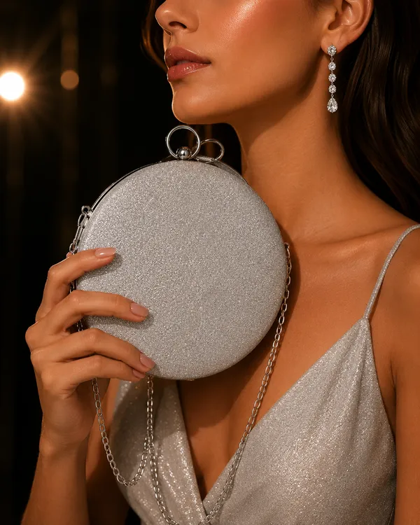 Silver_Polyurethane_Clutch_For_Women