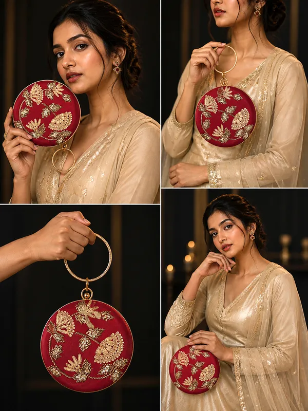Maroon_Polyurethane_Clutch_For_Women