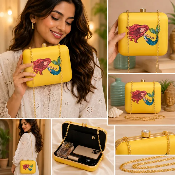 Yellow_Polyurethane_Clutch_For_Women