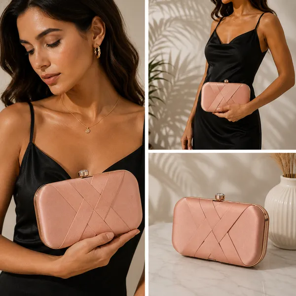 Peach_Polyurethane_Clutch_For_Women