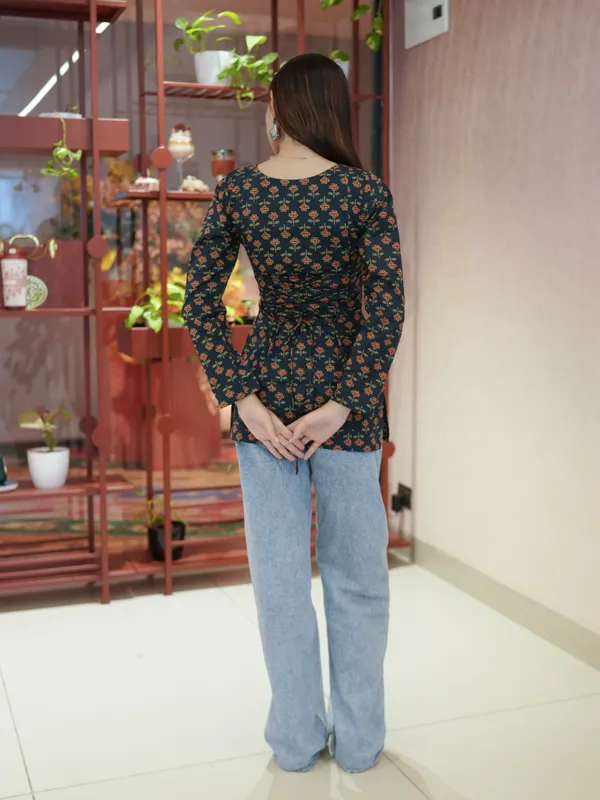 Navy_Blue_Floral_Print_Short_Kurti__For_Women