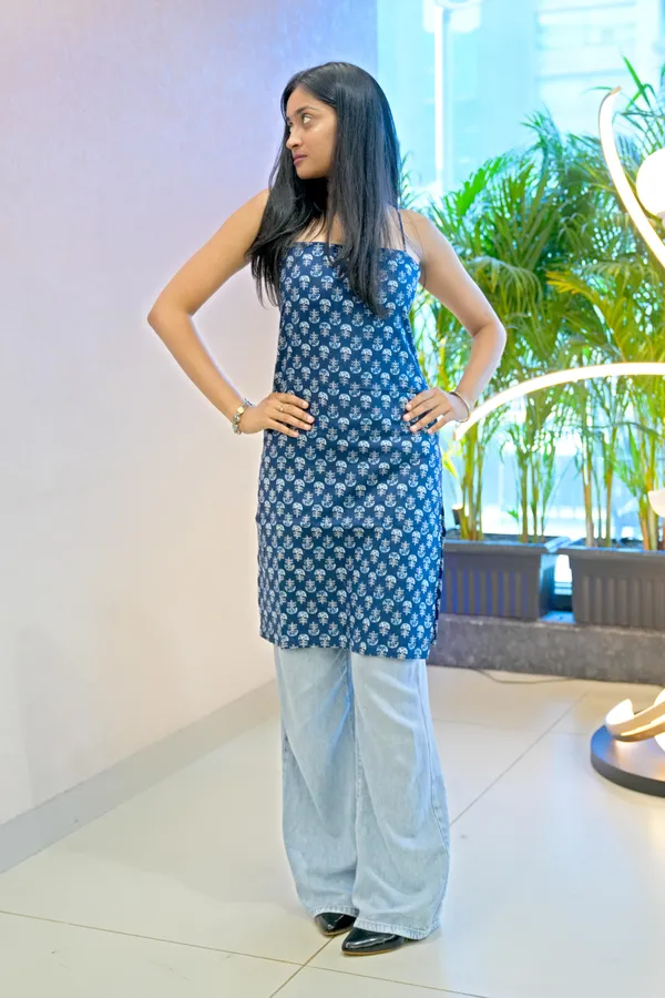 Navy_Blue_Printed__Spaghetti_Straps_Kurti_With_Corset_Back_For_Women