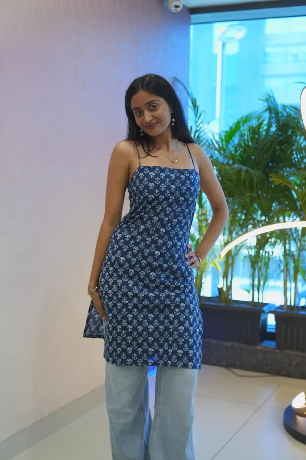 Navy_Blue_Printed__Spaghetti_Straps_Kurti_With_Corset_Back_For_Women