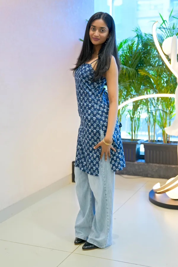 Navy_Blue_Printed__Spaghetti_Straps_Kurti_With_Corset_Back_For_Women
