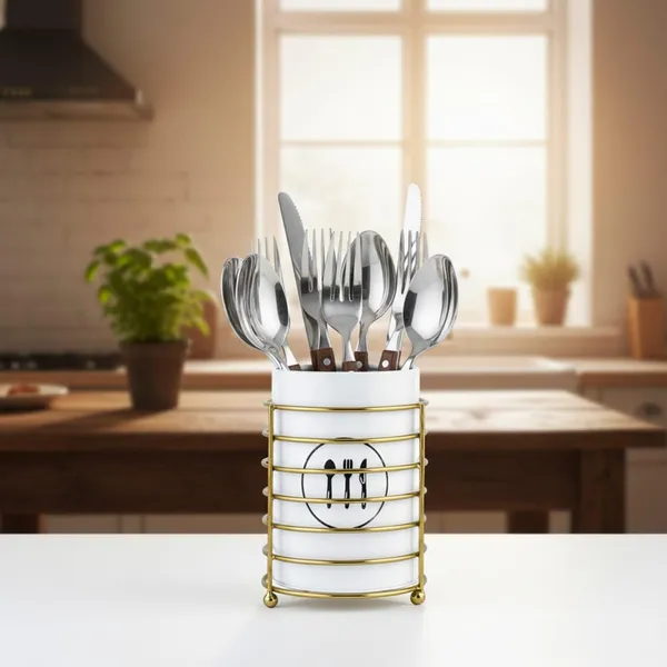 Kitchen_Utensil_Holder_With_Gold_Wire_Stand_White_Ceramic_Crock_Cutlery