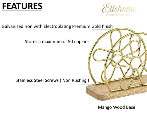 Napkin_Holder_Gold_Metal_Wire_With_Wood_Base_Floral_Design