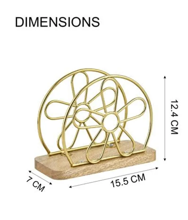 Napkin_Holder_Gold_Metal_Wire_With_Wood_Base_Floral_Design